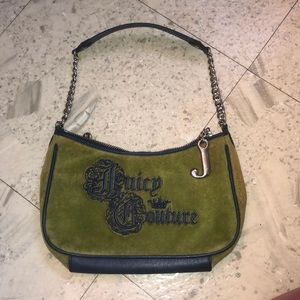 Juicy Couture Green Velvet & Blue Leather Purse